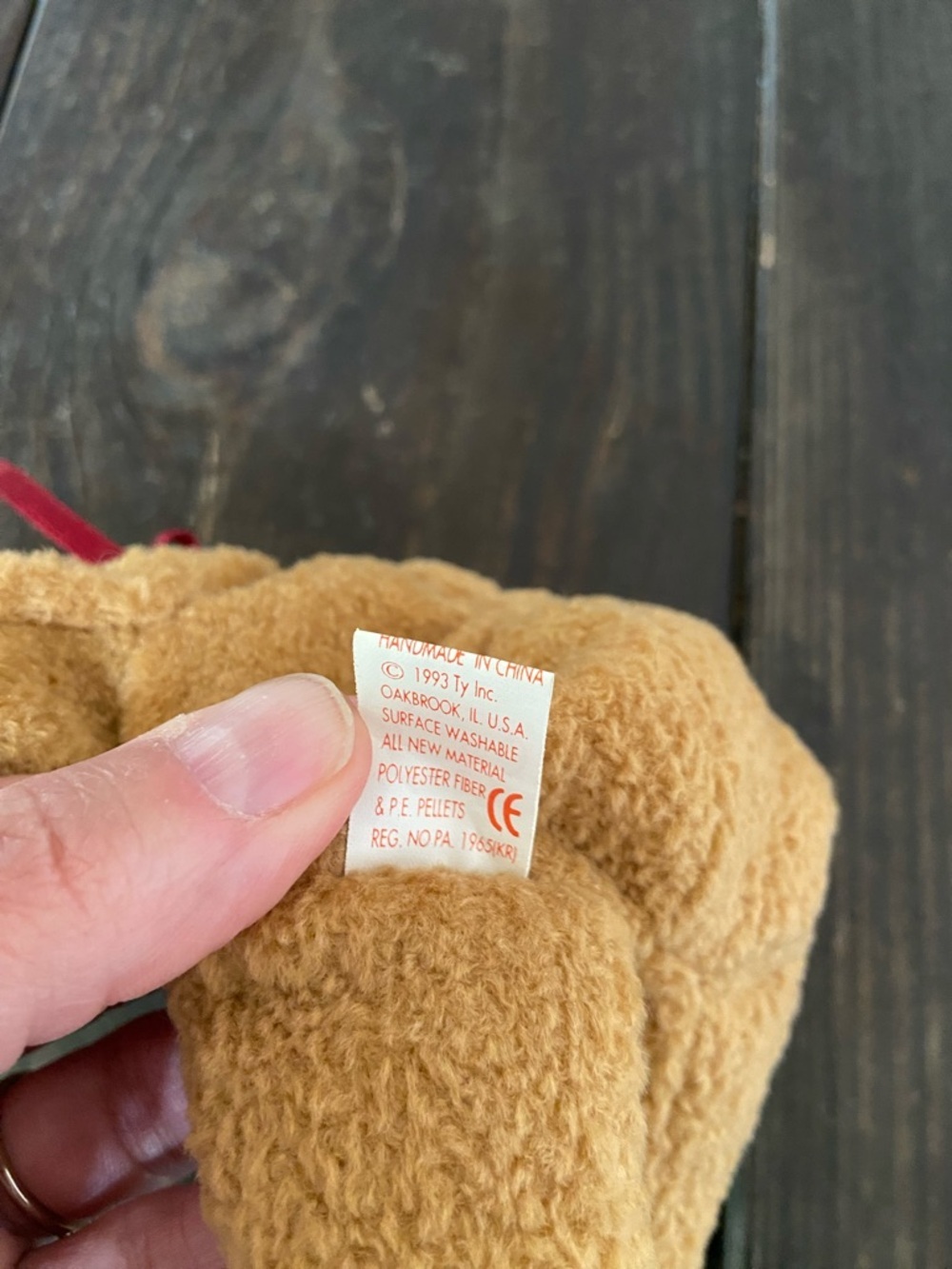 Ty Beanie Baby Curly Plush Brown Teddy Bear with Red Bow - Kids Toys - Picture 5 of 5